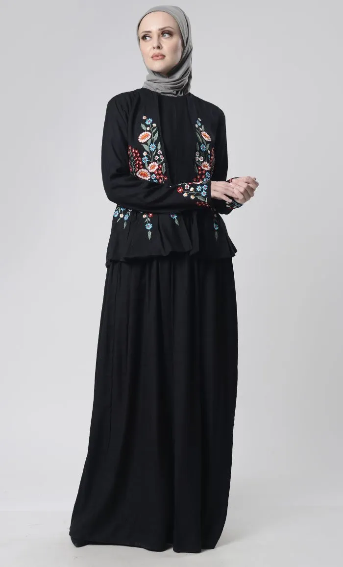 2 pcs With Embroidered Jacket Abaya