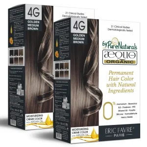 Aequo Organic 4G Golden Medium Brown Free Permanent Organic Unisex Hair Color 200ml (Pack of 2)