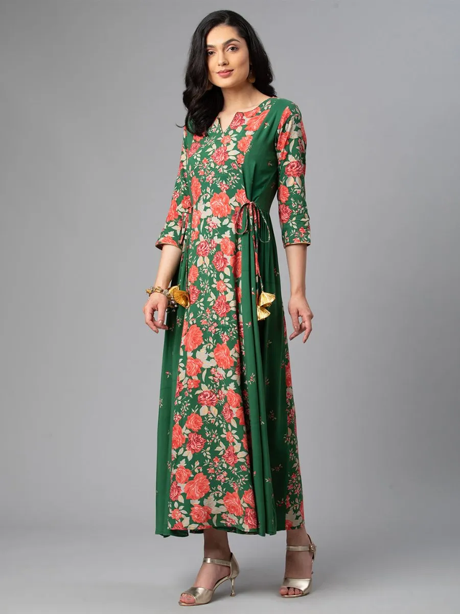 Ahalyaa Viscose Rayon Green Floral Printed Kurta