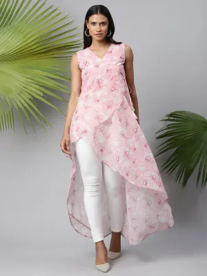 Ahalyaa Women Pink Organza Digital Printed Dress
