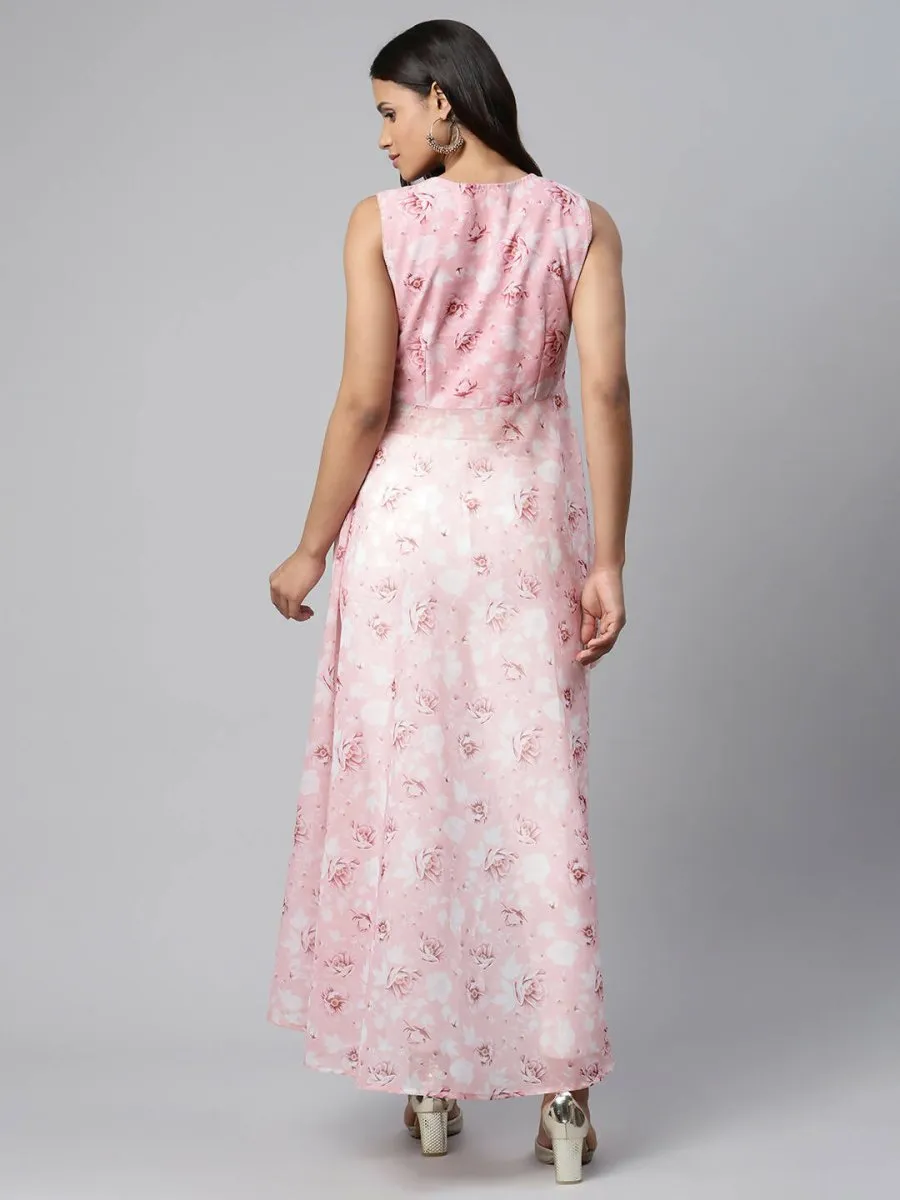 Ahalyaa Women Pink Organza Digital Printed Dress