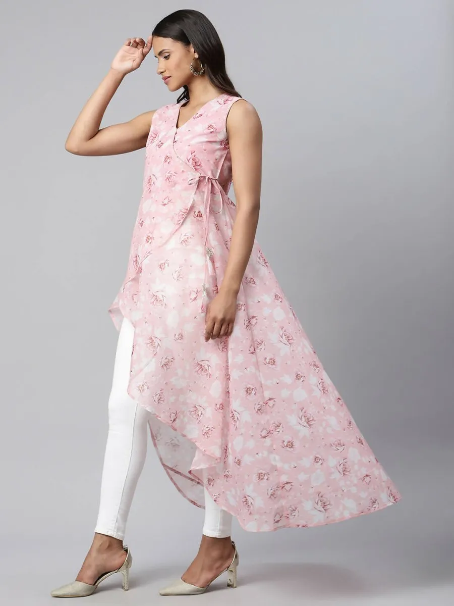 Ahalyaa Women Pink Organza Digital Printed Dress