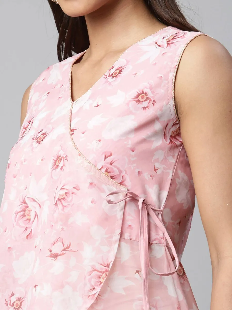 Ahalyaa Women Pink Organza Digital Printed Dress