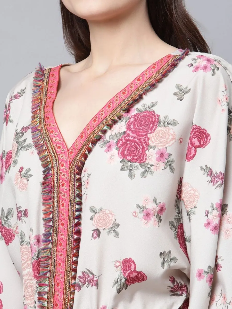 Ahalyaa Womens Beige Crepe Digital Floral Print Jumpsuit