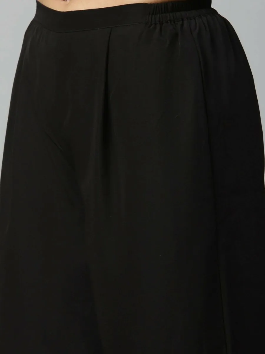 Ahalyaa Womens Black Crepe Printed Kurta Palazzo Set