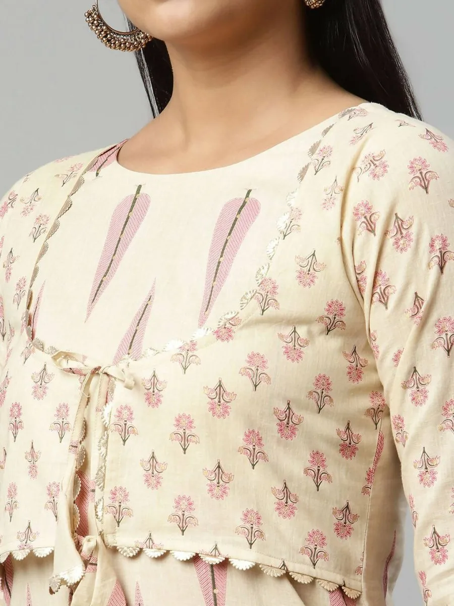 Ahalyaa Womens Chiku Pure Cotton Printed Kurtas