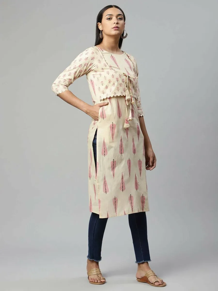 Ahalyaa Womens Chiku Pure Cotton Printed Kurtas