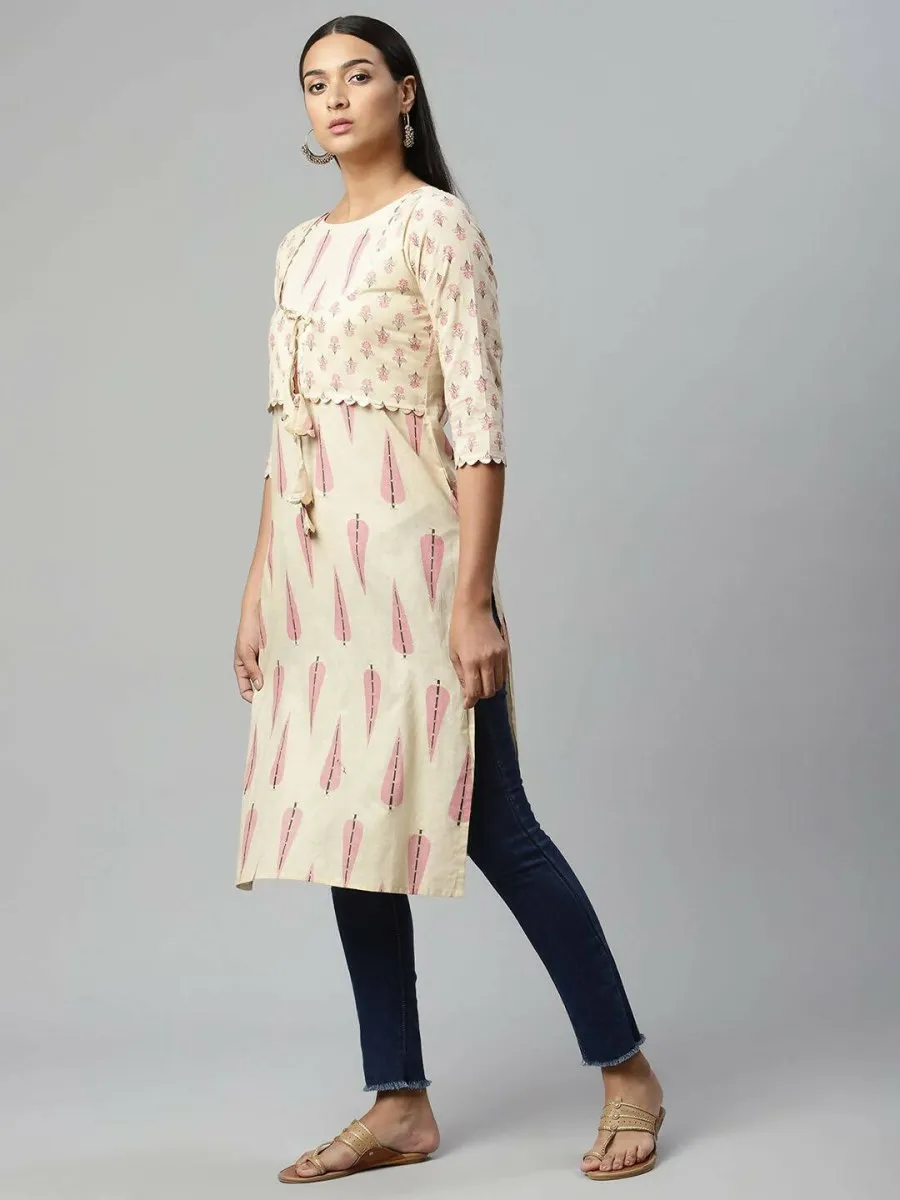 Ahalyaa Womens Chiku Pure Cotton Printed Kurtas