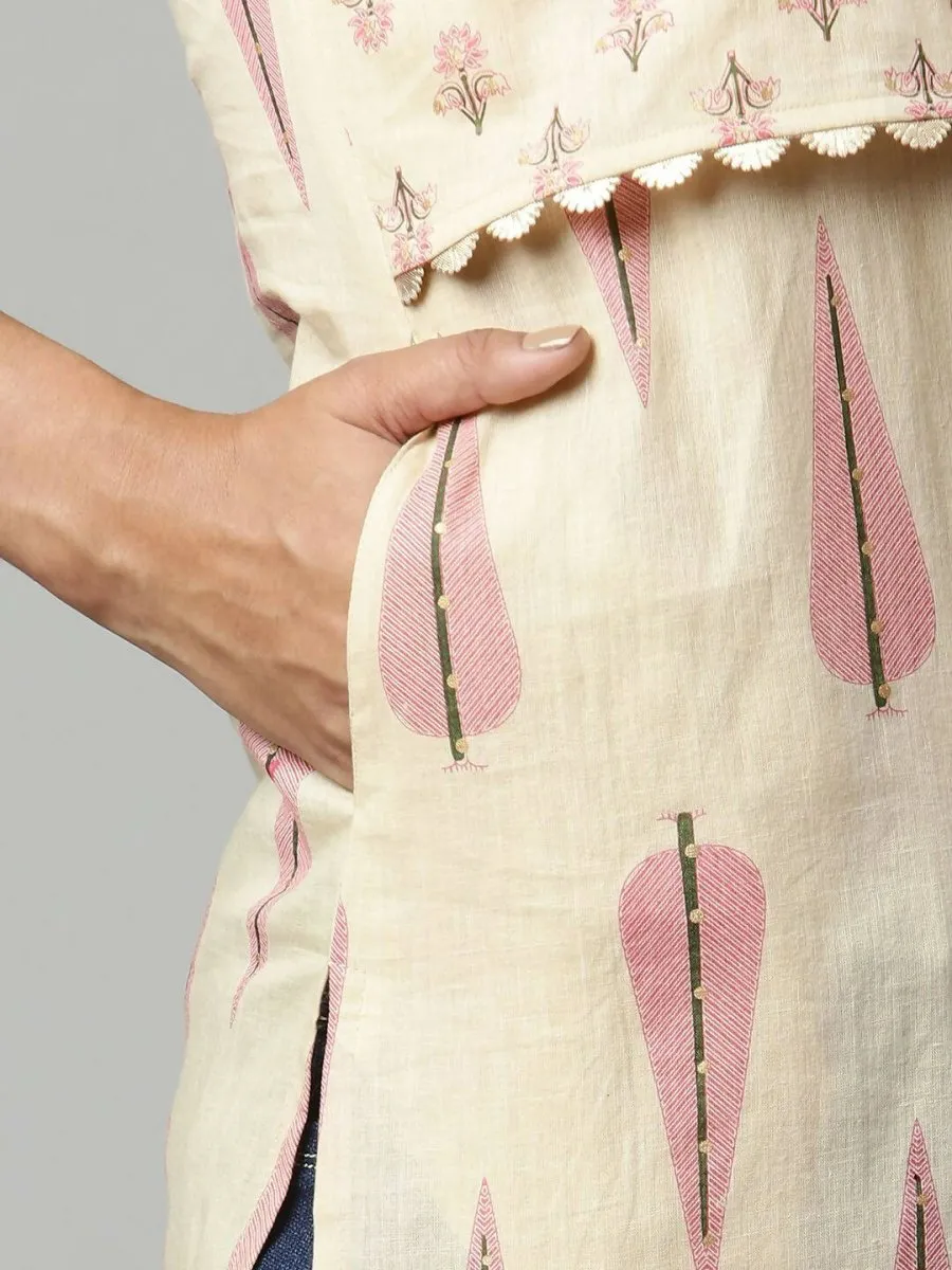 Ahalyaa Womens Chiku Pure Cotton Printed Kurtas