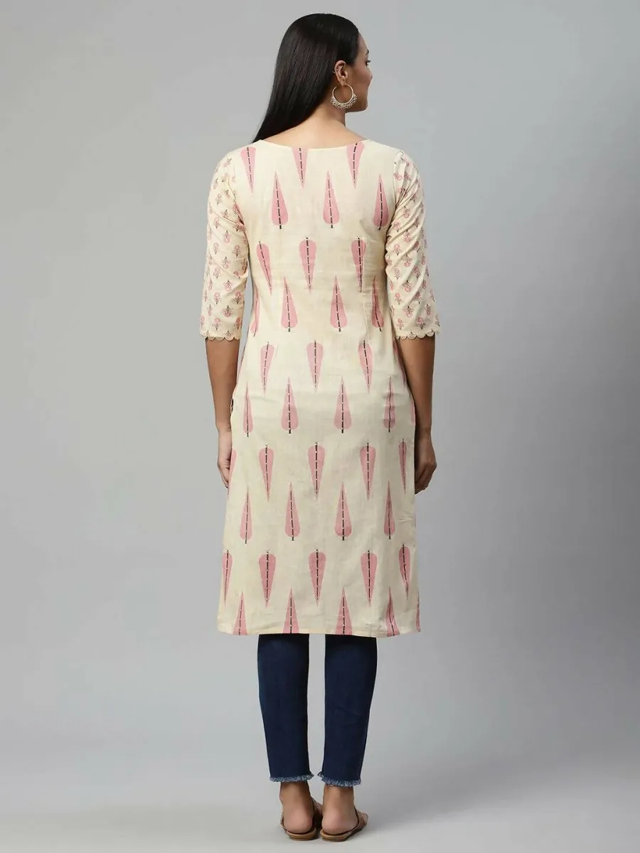 Ahalyaa Womens Chiku Pure Cotton Printed Kurtas