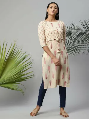 Ahalyaa Womens Chiku Pure Cotton Printed Kurtas