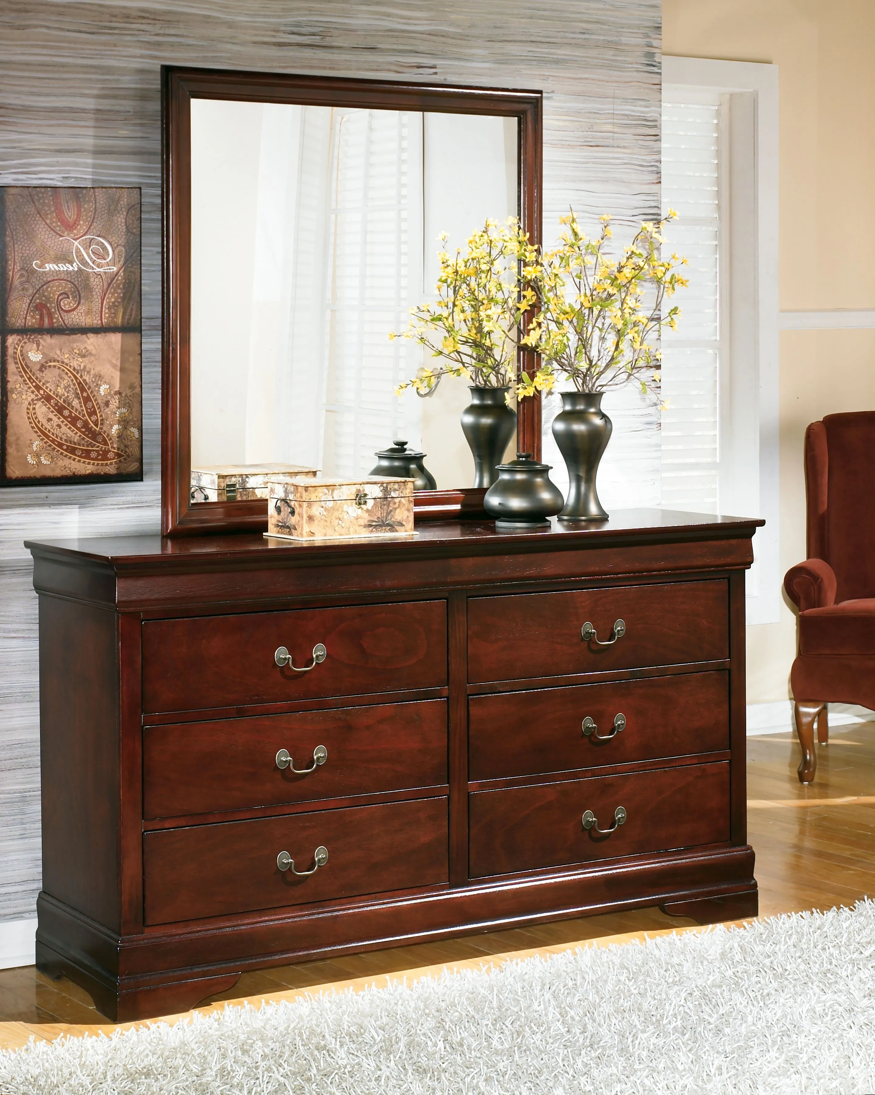 Alisdair - Dark Brown - 6 Pc. - Dresser, Mirror, Chest, Queen Sleigh Bed, Nightstand