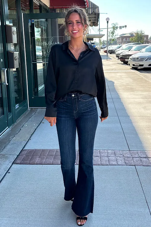 Alison - Satin Button Down - Black