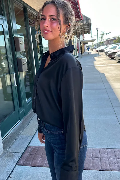 Alison - Satin Button Down - Black