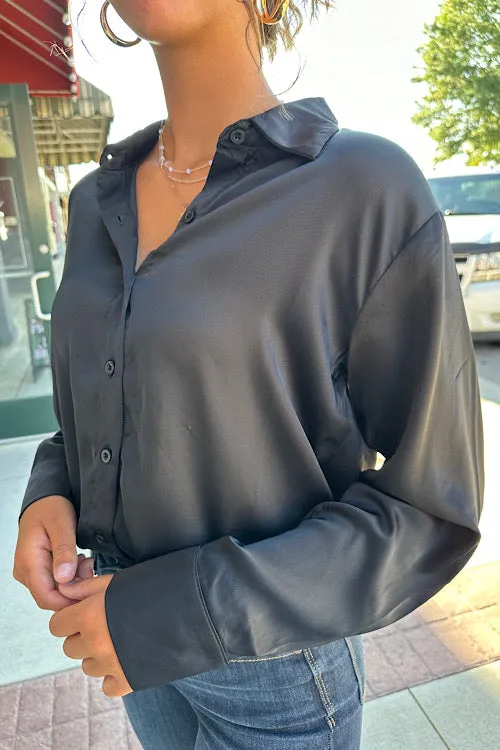 Alison - Satin Button Down - Black