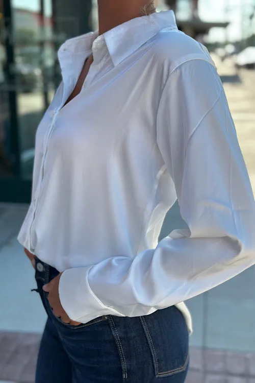 Alison - Satin Button Down - White