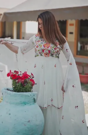 Amazing White Color Work Beautiful Sharara Suit