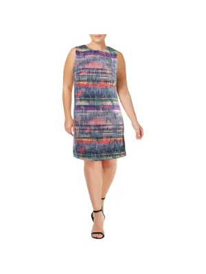 ARMANI Womens Blue Sleeveless Jewel Neck Knee Length Wear To Work Sheath Dress