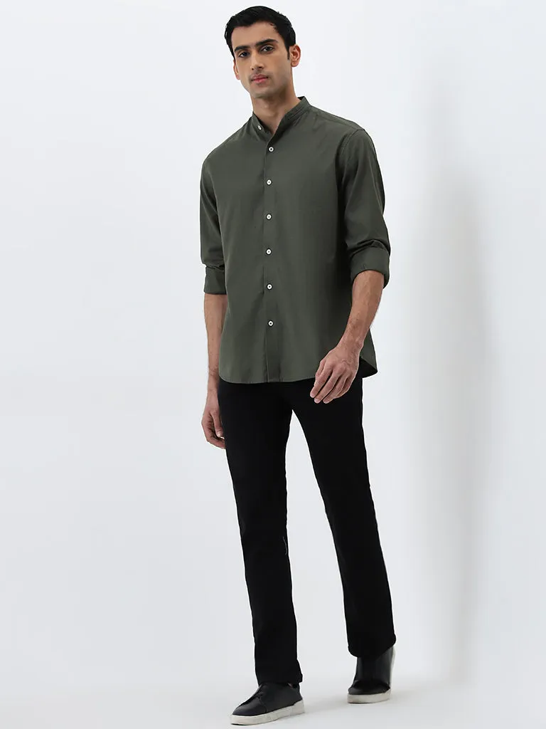 Ascot Olive Green Relaxed-Fit Cotton Shirt