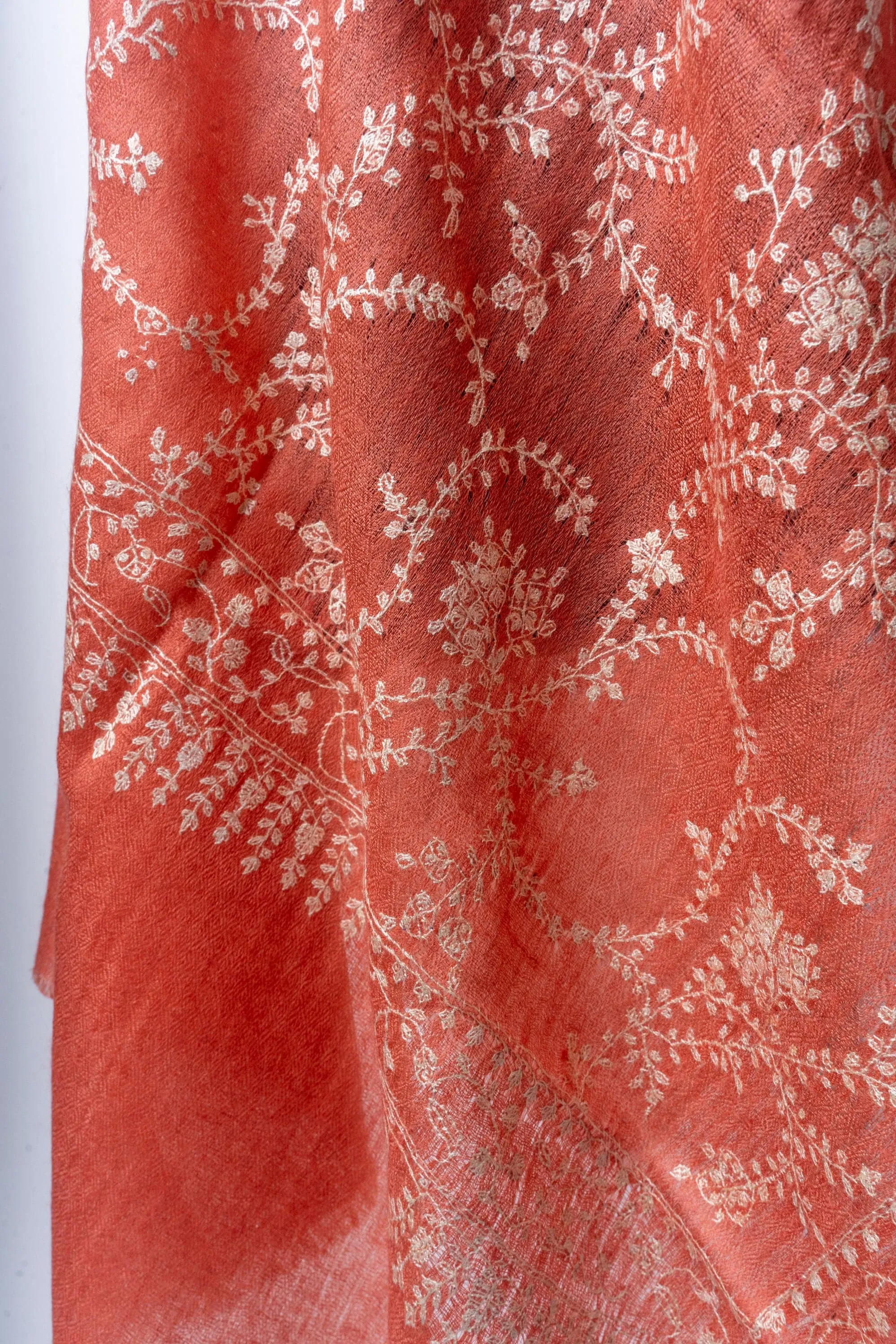 Autumn Radiance: Hand Embroidered Pure Pashmina Sozni Scarf