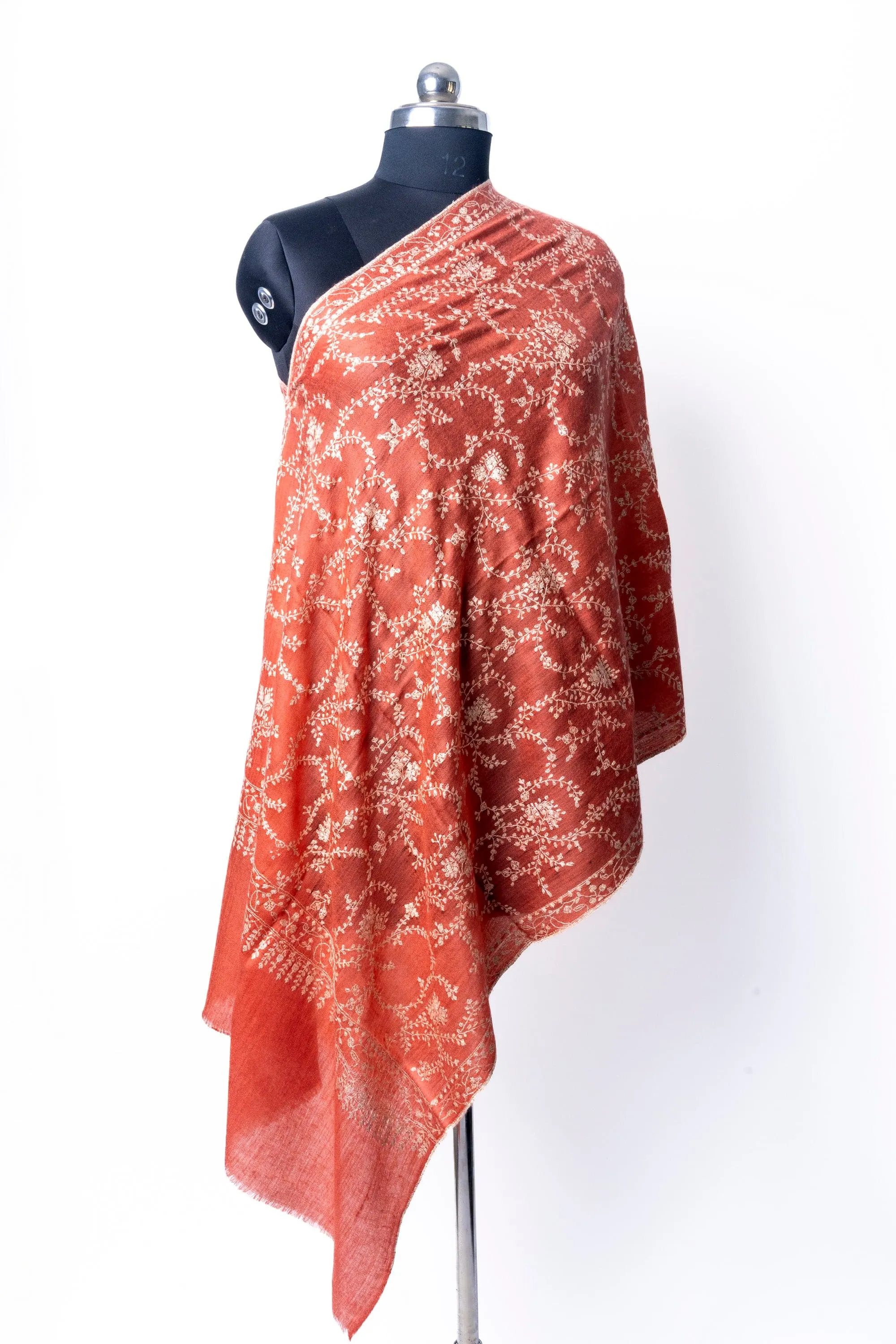 Autumn Radiance: Hand Embroidered Pure Pashmina Sozni Scarf