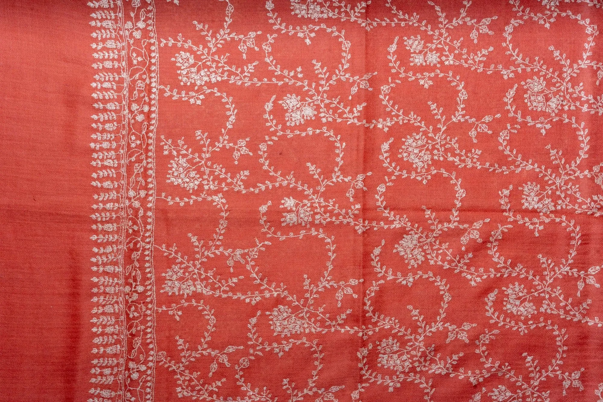 Autumn Radiance: Hand Embroidered Pure Pashmina Sozni Scarf