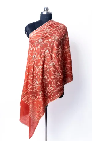 Autumn Radiance: Hand Embroidered Pure Pashmina Sozni Scarf