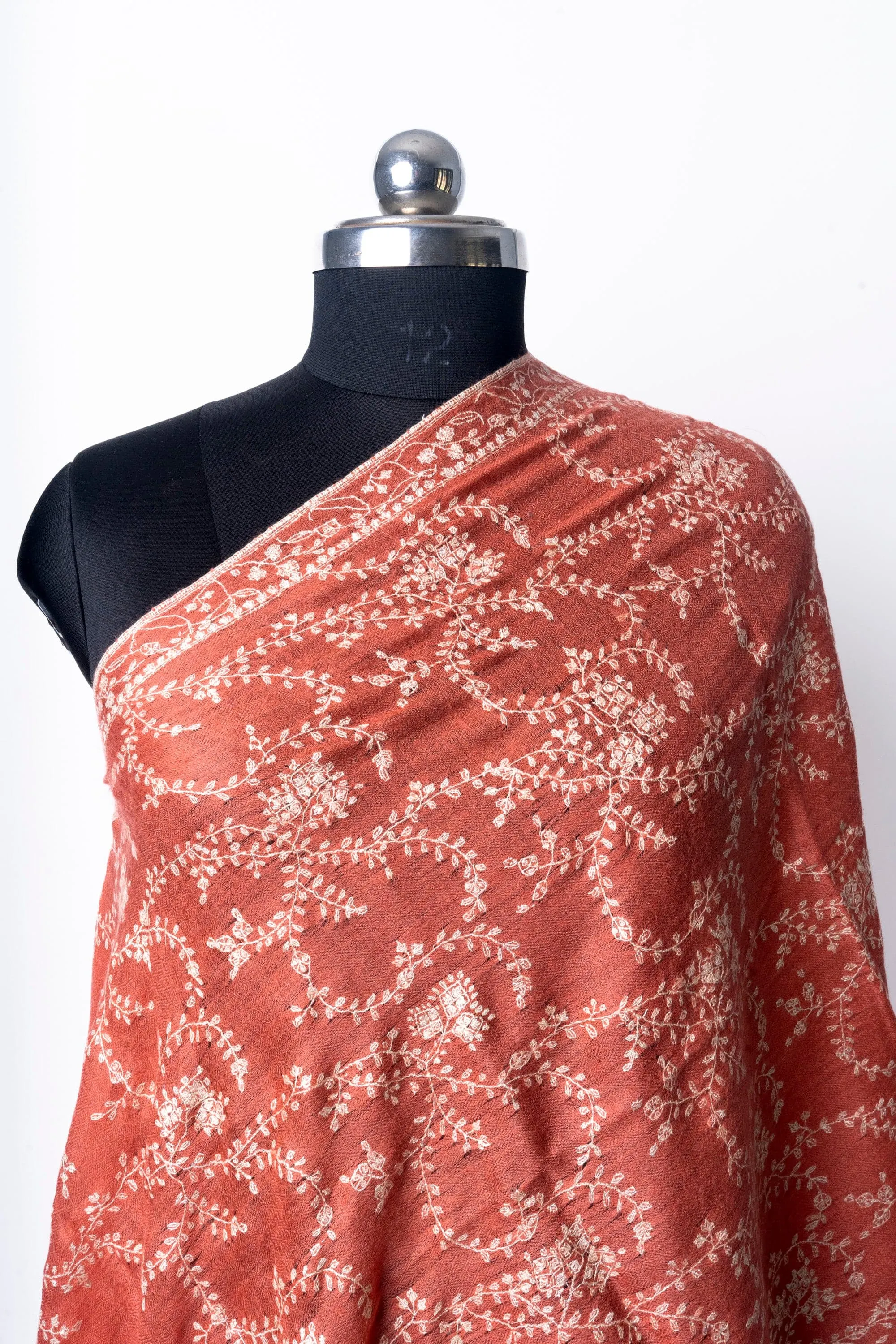 Autumn Radiance: Hand Embroidered Pure Pashmina Sozni Scarf