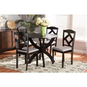 Baxton Studio Nesa Modern Transitional Grey Fabric Upholstered and Dark Brown Finished Wood 5-Piece Dining Set