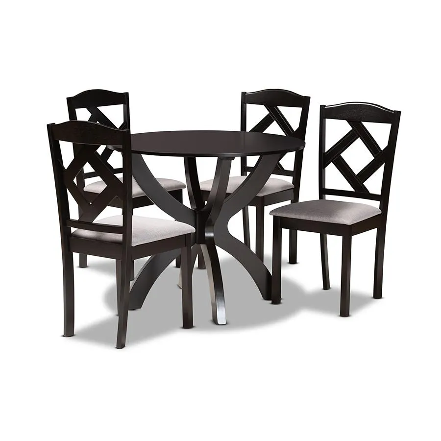 Baxton Studio Nesa Modern Transitional Grey Fabric Upholstered and Dark Brown Finished Wood 5-Piece Dining Set