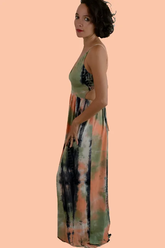 Bear Dance Beach Vacation Open Back Tie Dye Maxi Dress