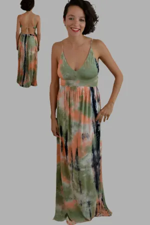 Bear Dance Beach Vacation Open Back Tie Dye Maxi Dress