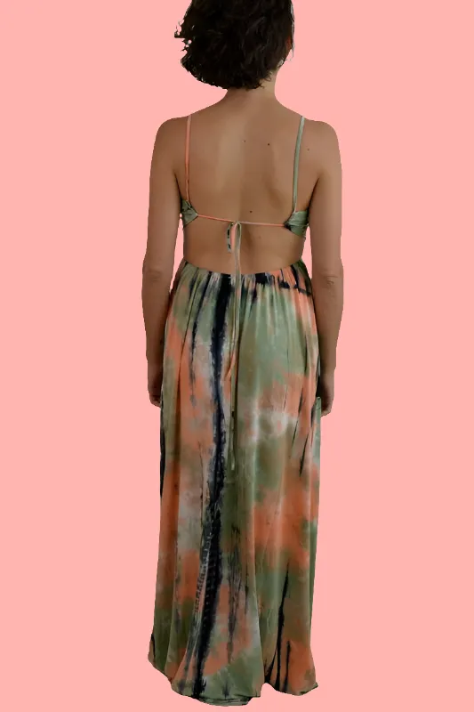Bear Dance Beach Vacation Open Back Tie Dye Maxi Dress