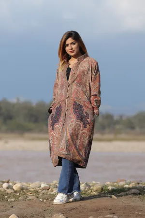 BEIGE AND NAVY BLUE Colour Kani Jacket Along With New Designer Jaal Pattern