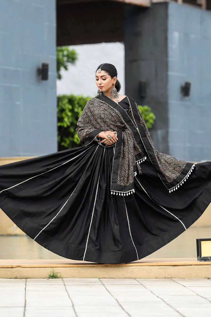 Black Colour Pure Cotton Lehenga Choli For Navratri