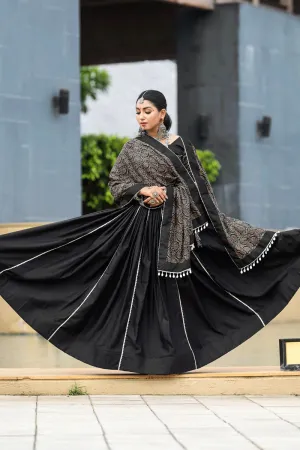 Black Colour Pure Cotton Lehenga Choli For Navratri