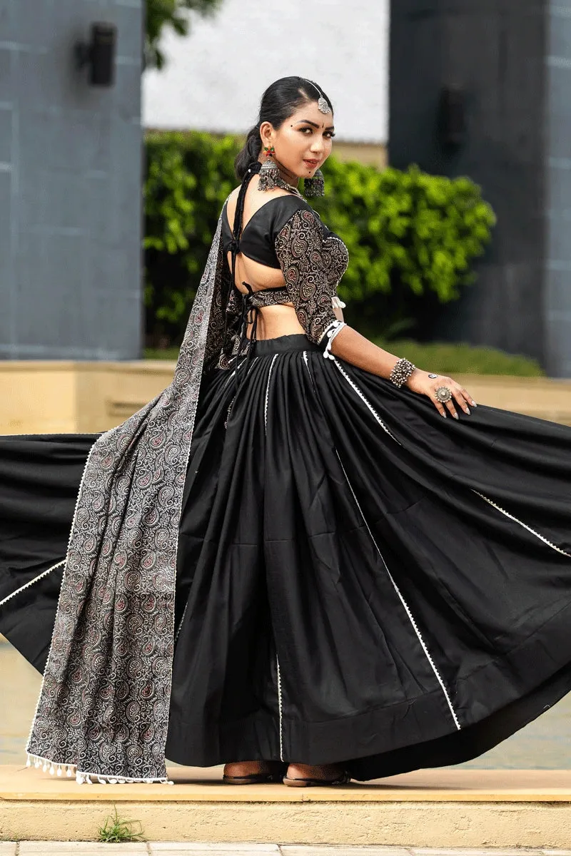 Black Colour Pure Cotton Lehenga Choli For Navratri