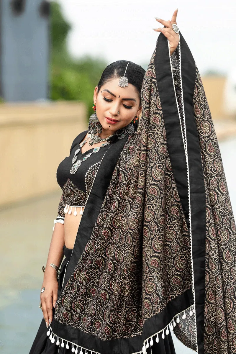 Black Colour Pure Cotton Lehenga Choli For Navratri