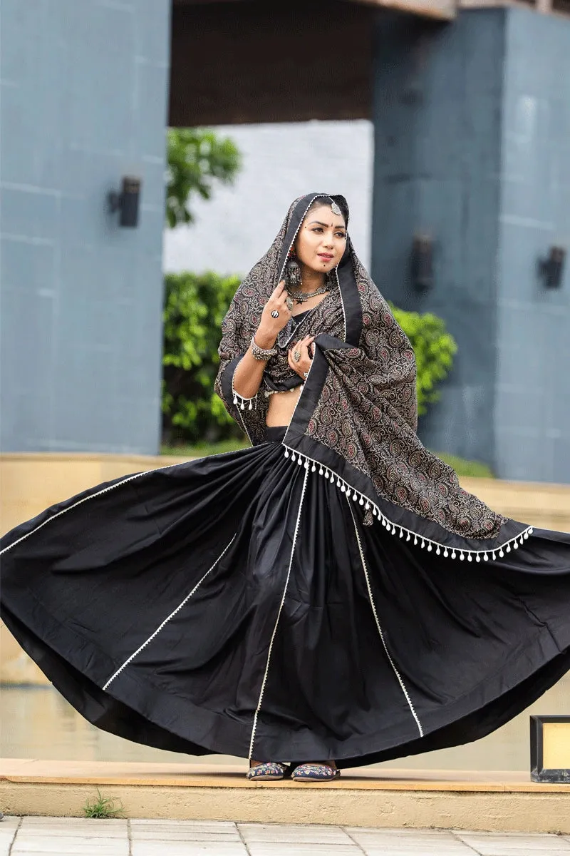 Black Colour Pure Cotton Lehenga Choli For Navratri
