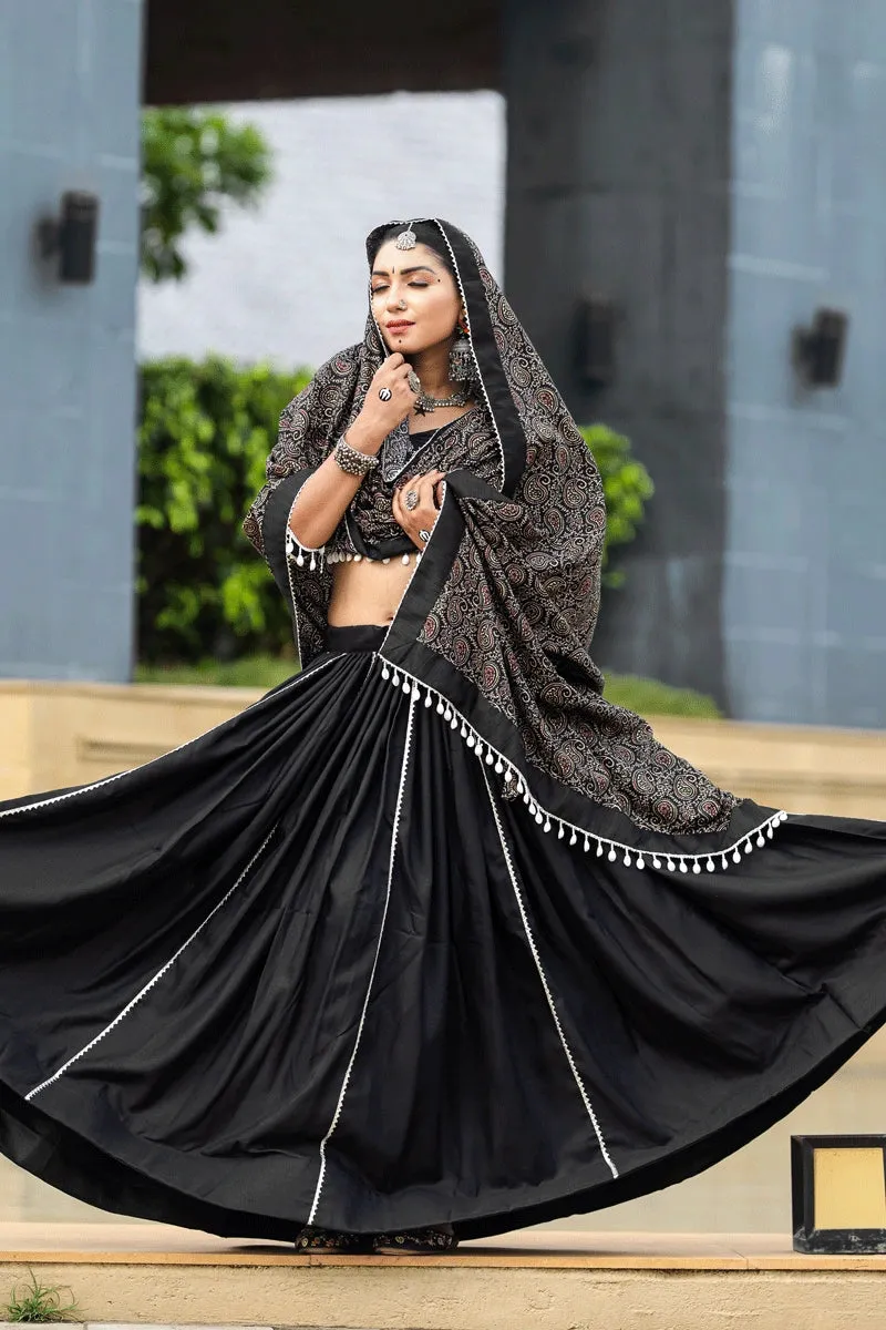 Black Colour Pure Cotton Lehenga Choli For Navratri