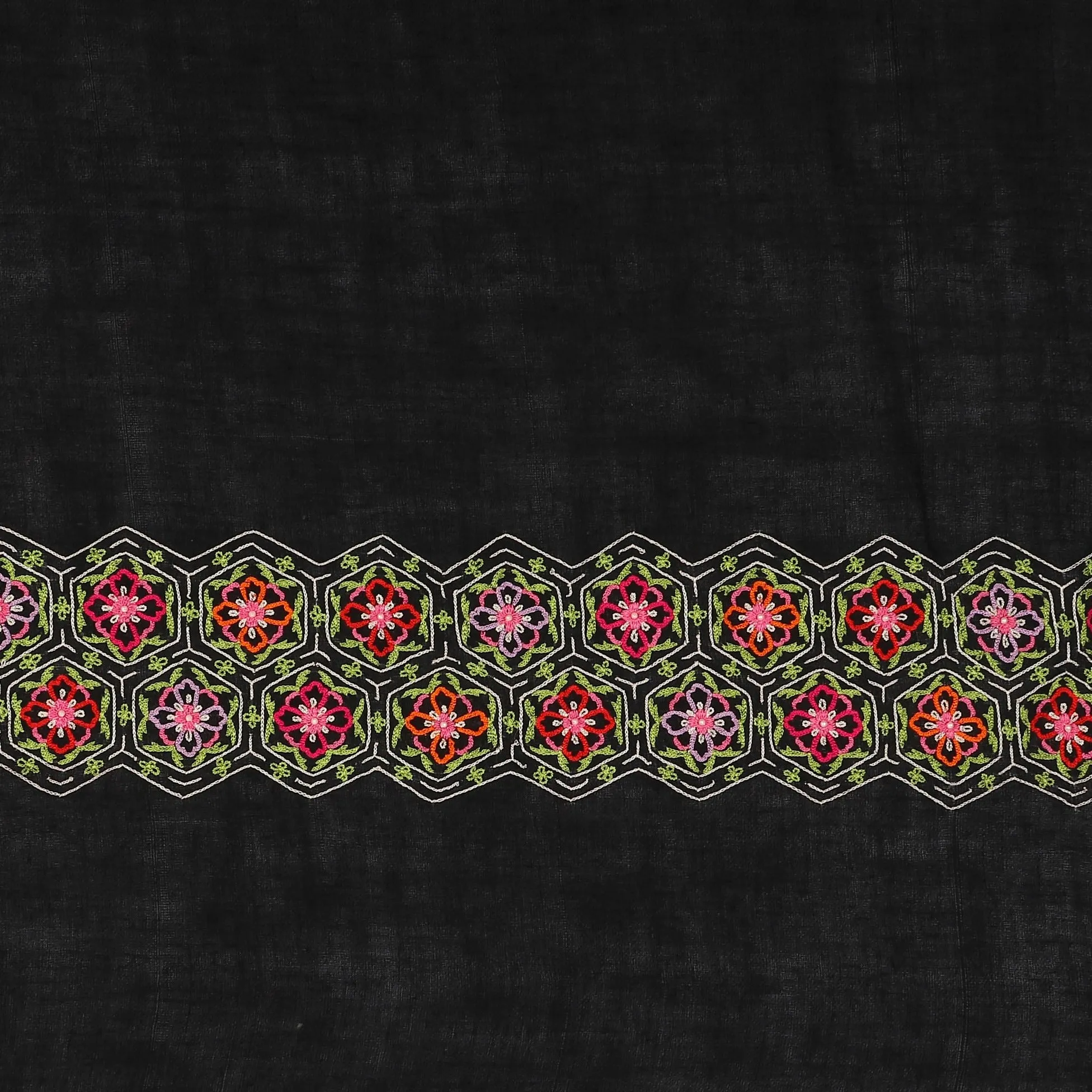 Black Shawl, Pure Pashmina Shawl hand embroidered with intricate floral artwork