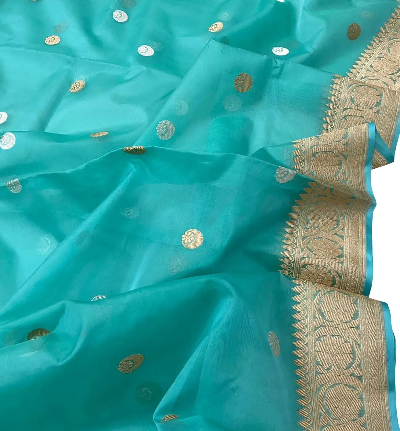 Blue Banarasi Handloom Pure Kora Organza Dupatta
