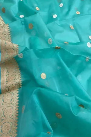 Blue Banarasi Handloom Pure Kora Organza Dupatta