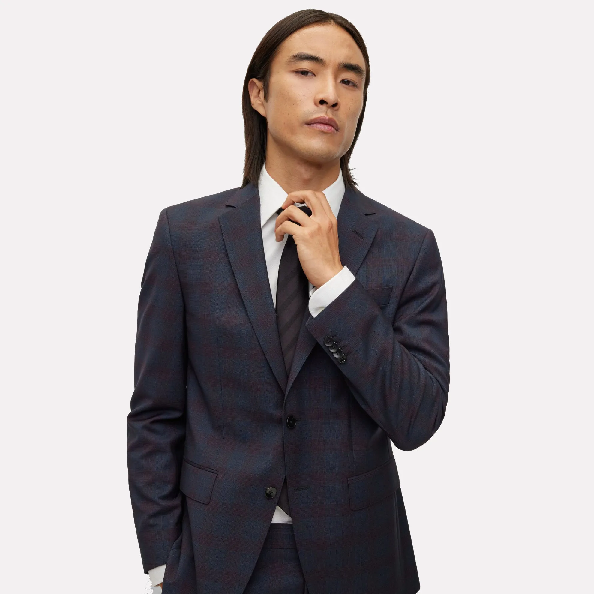 BOSS Slim-Fit Virgin Wool Plaid Suit / Dark Red