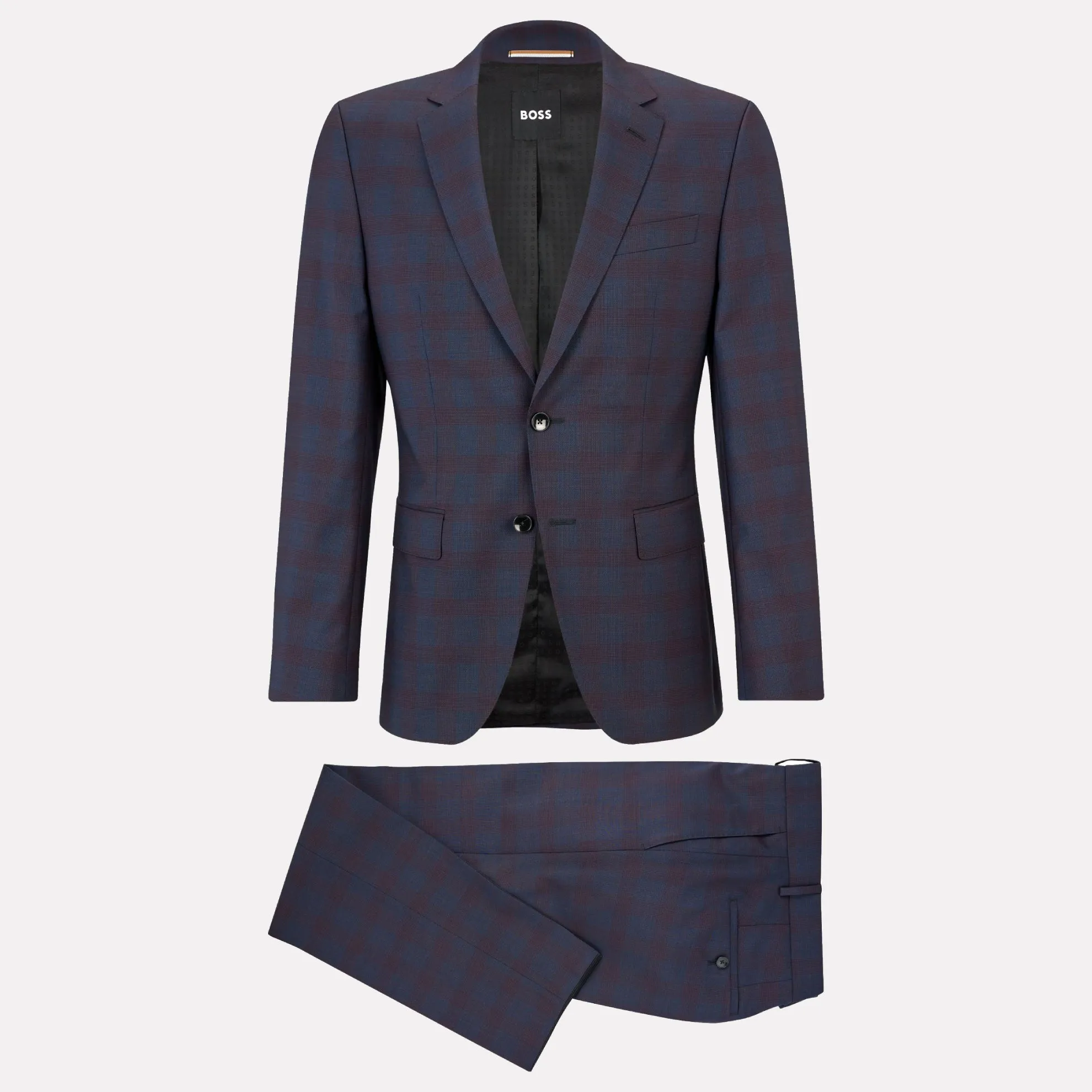 BOSS Slim-Fit Virgin Wool Plaid Suit / Dark Red