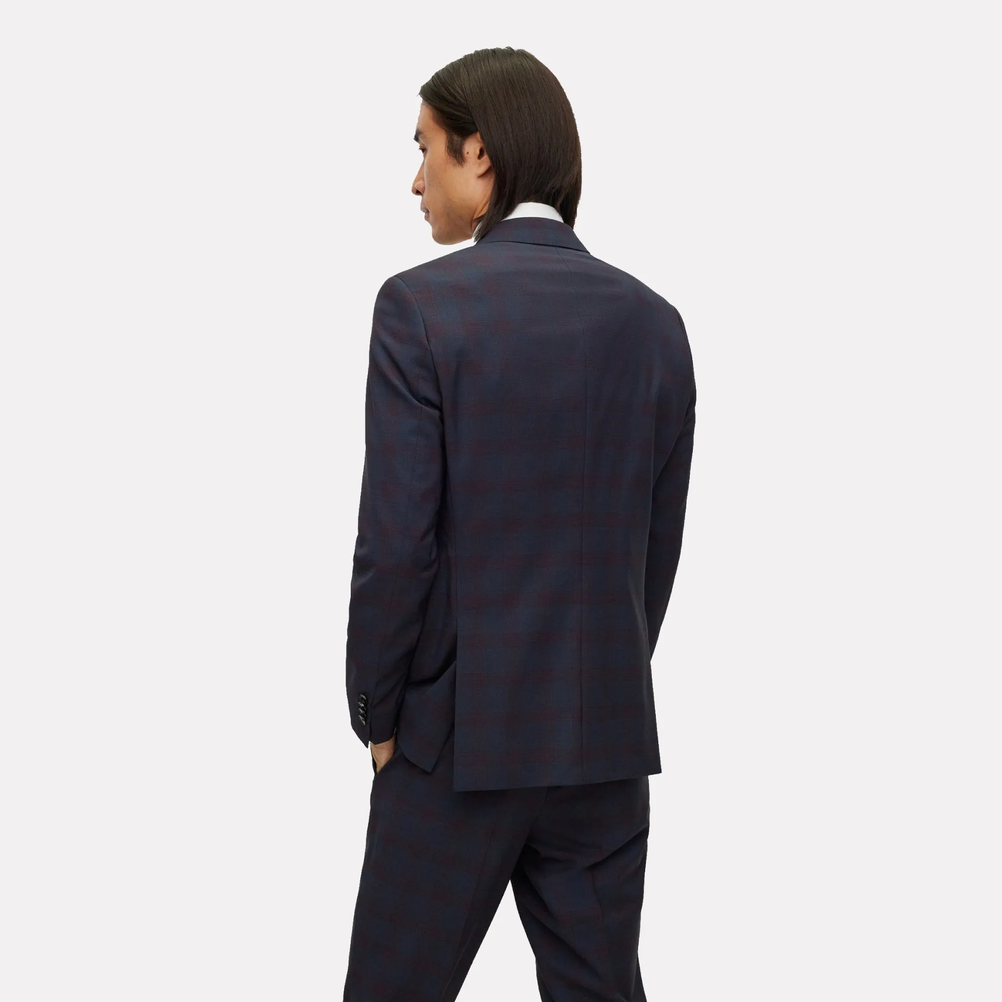 BOSS Slim-Fit Virgin Wool Plaid Suit / Dark Red