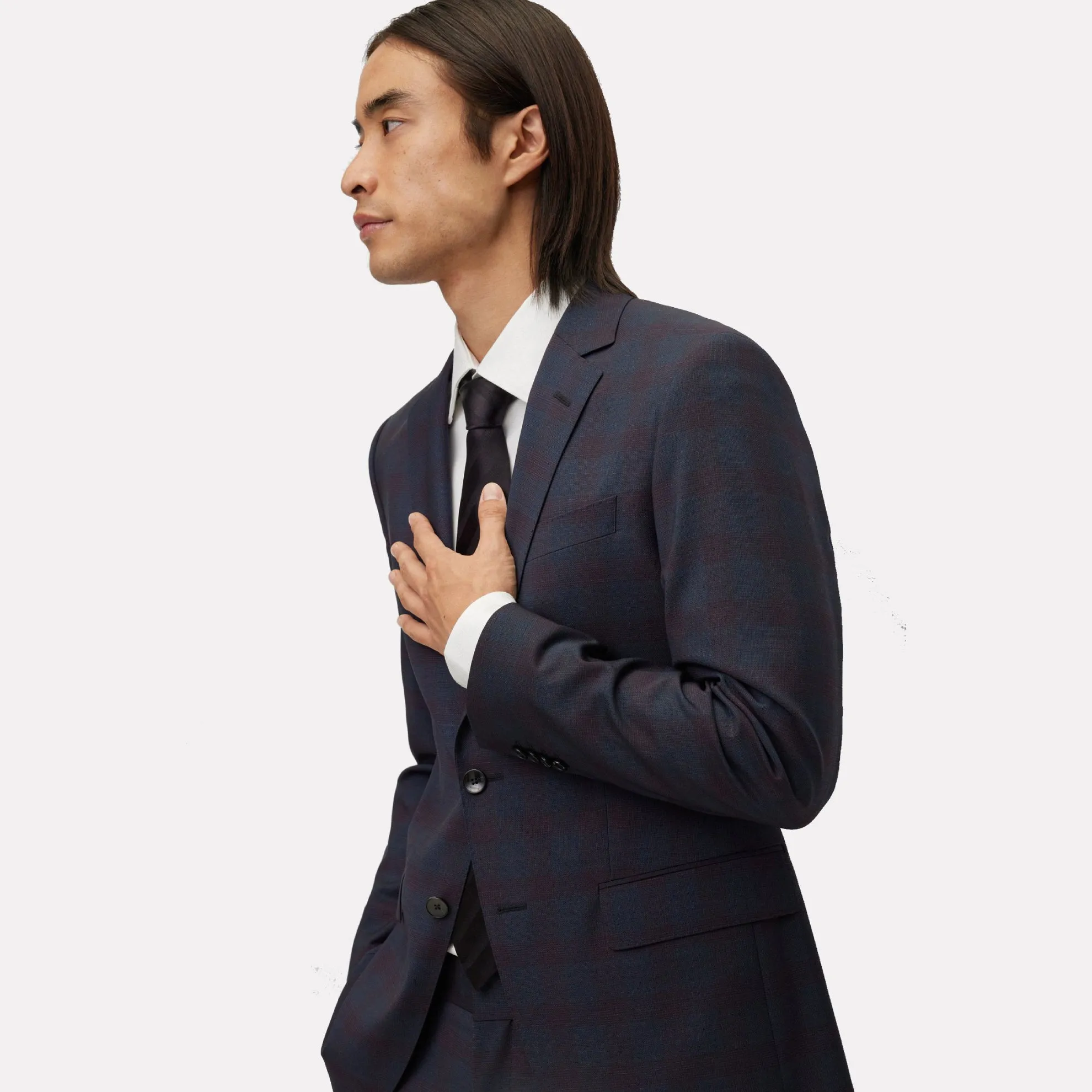 BOSS Slim-Fit Virgin Wool Plaid Suit / Dark Red