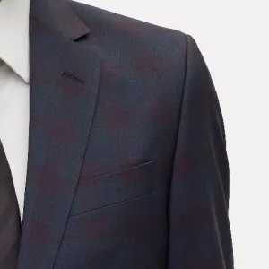 BOSS Slim-Fit Virgin Wool Plaid Suit / Dark Red