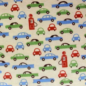 Cars and Pump on Yellow Cotton Rib Fabric