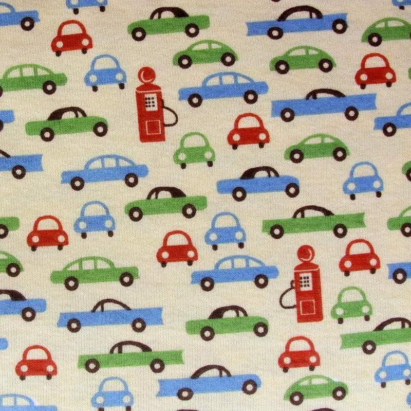 Cars and Pump on Yellow Cotton Rib Fabric